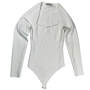 Abercrombie & Fitch Women's Cream Long-Sleeve Sweetheart Bodysuit Sz Small Thong